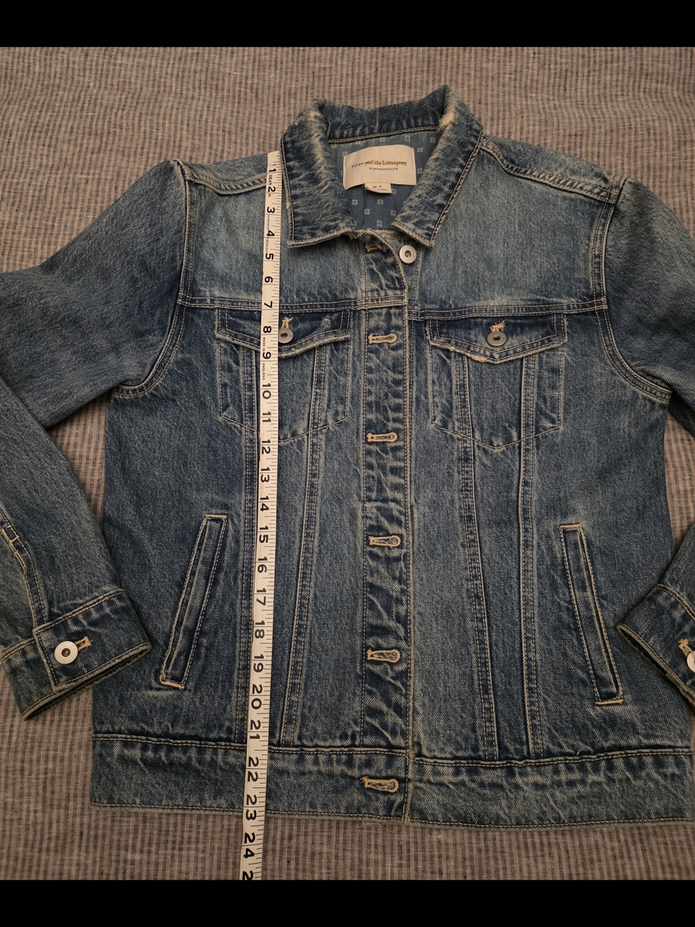 Anthropologie Pilcro Faded Distressed Blue Denim Trucker Jean Jacket Small - Picture 7 of 8